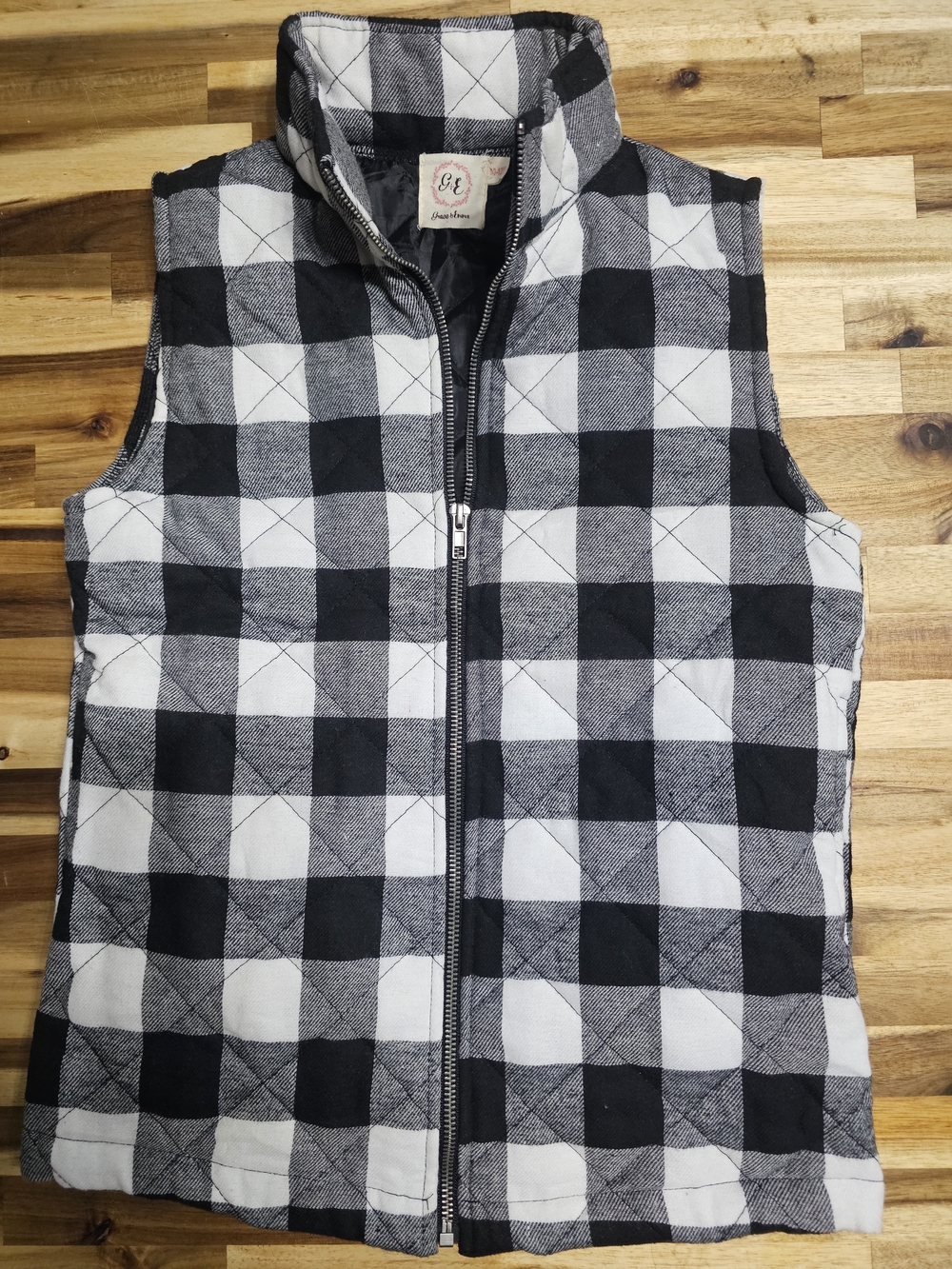 Children's Quilted Black & White Buffalo Plaid Vest